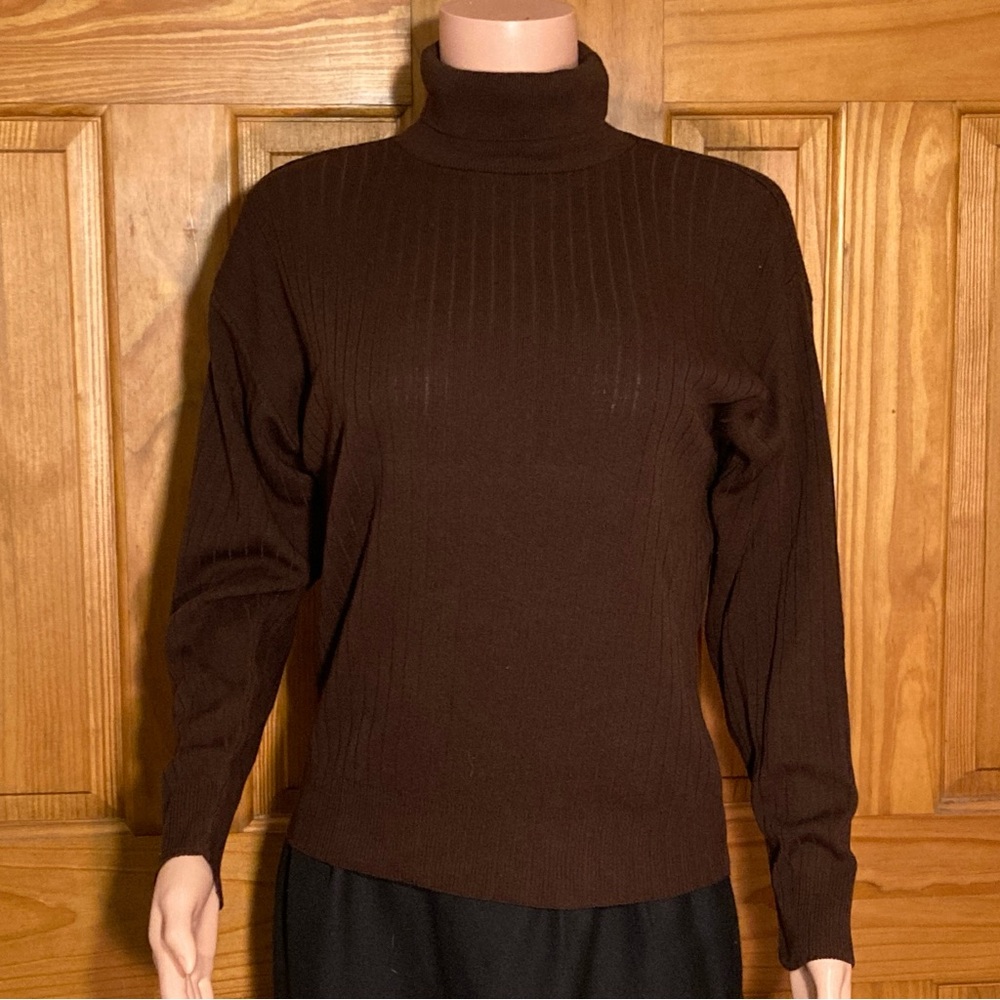 NWOT Sag Harbor Petite Vintage 80s 90s Turtleneck Sweater Long Sleeve Brown MP